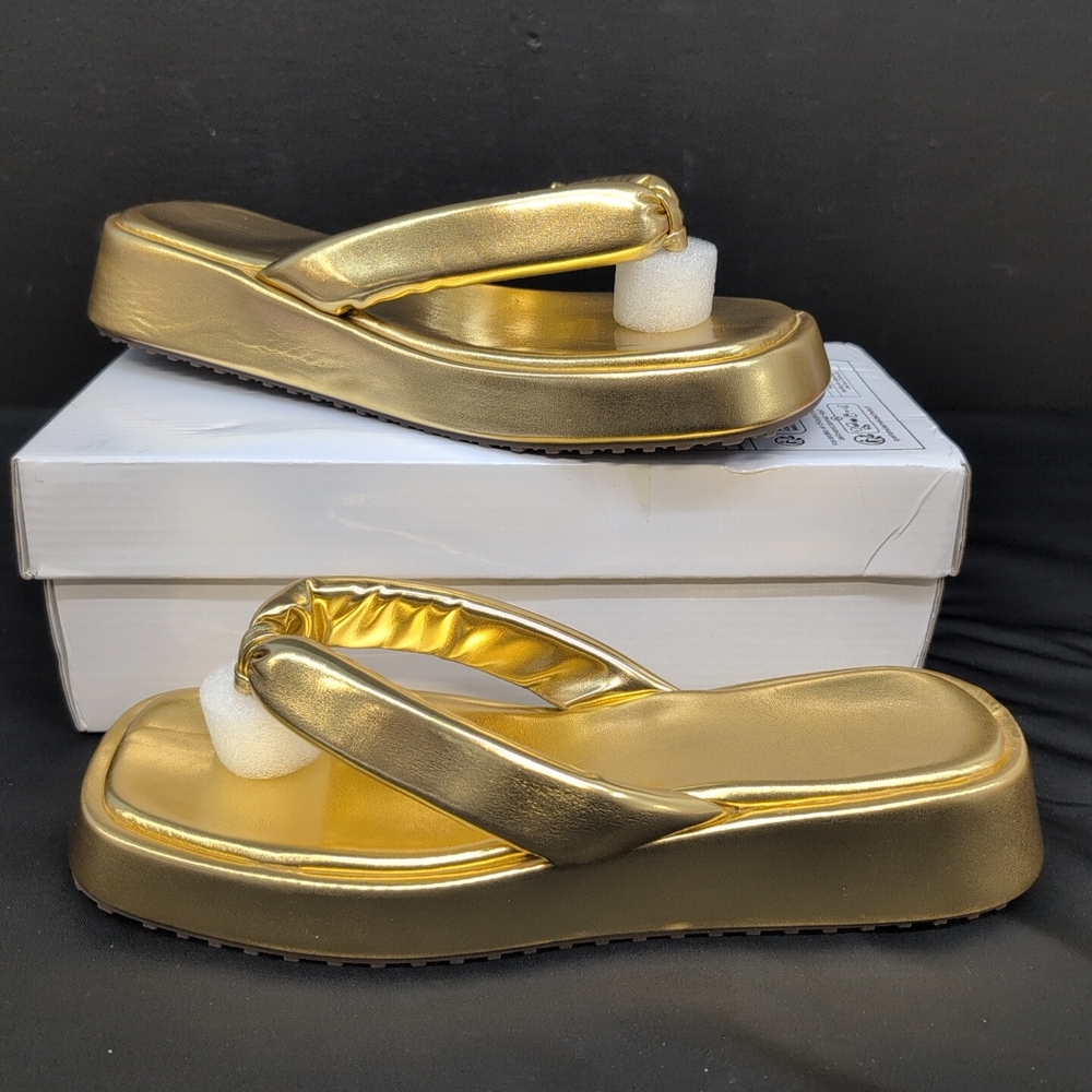 Shein Boho Style Non Slip Wedge Slippers Women's Flip Flop Sandal CN 43 Gold